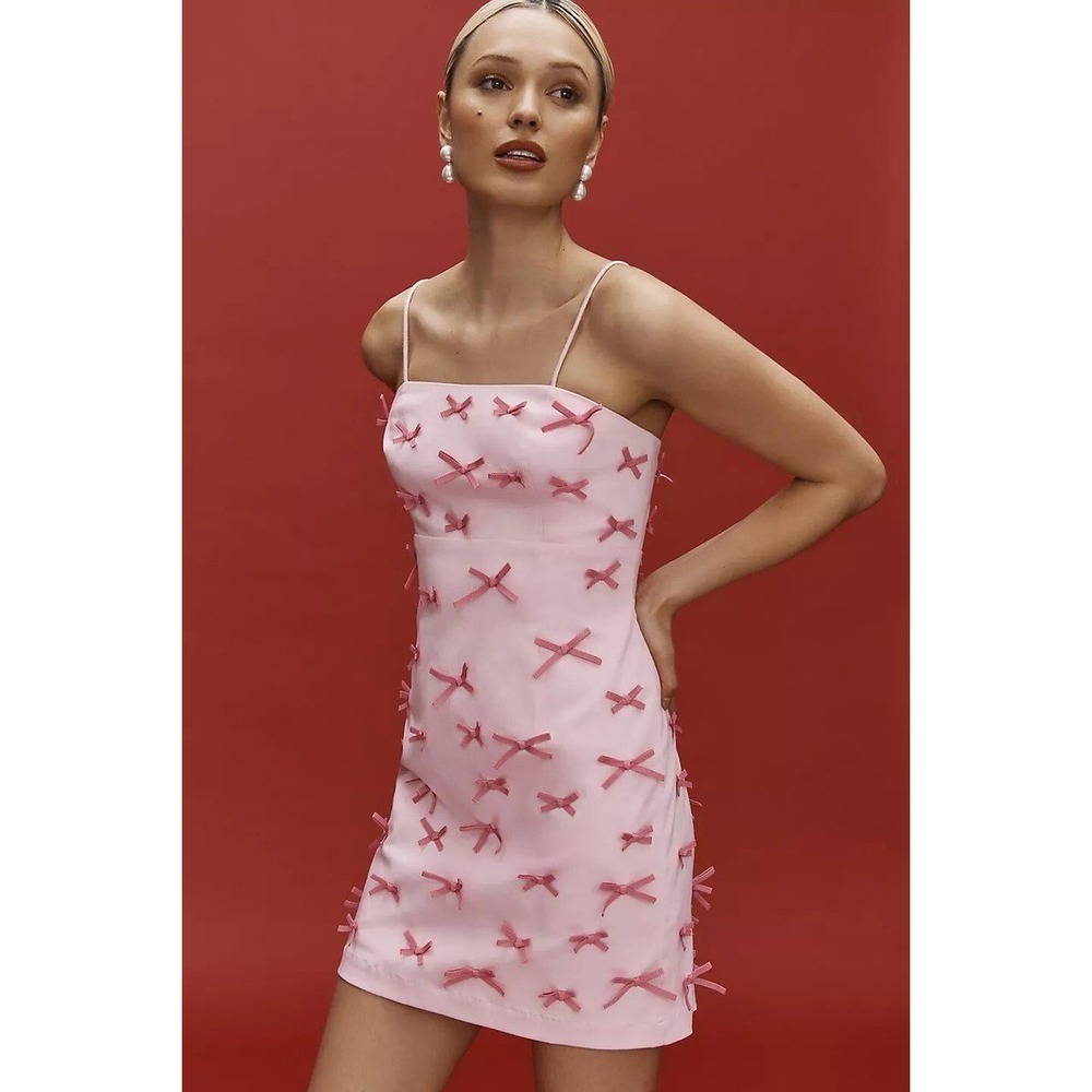 Maeve‎ Anthropologie Brynne Pink Bow Mini Dress Spaghetti Straps